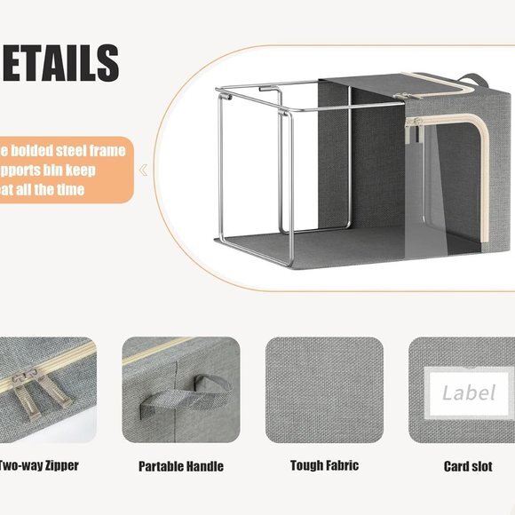 3 Openings Clothes Storage Bins with Metal Frame Foldable Storage Bin‎ - Picture 5 of 6